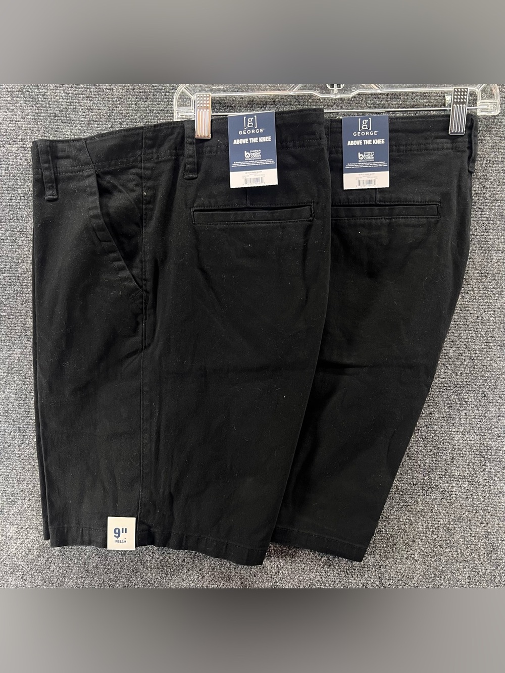 NWT GEORGE Above The Knee Mens Chino Shorts (2 Pairs) Sz 32”x9” Flat Front Black